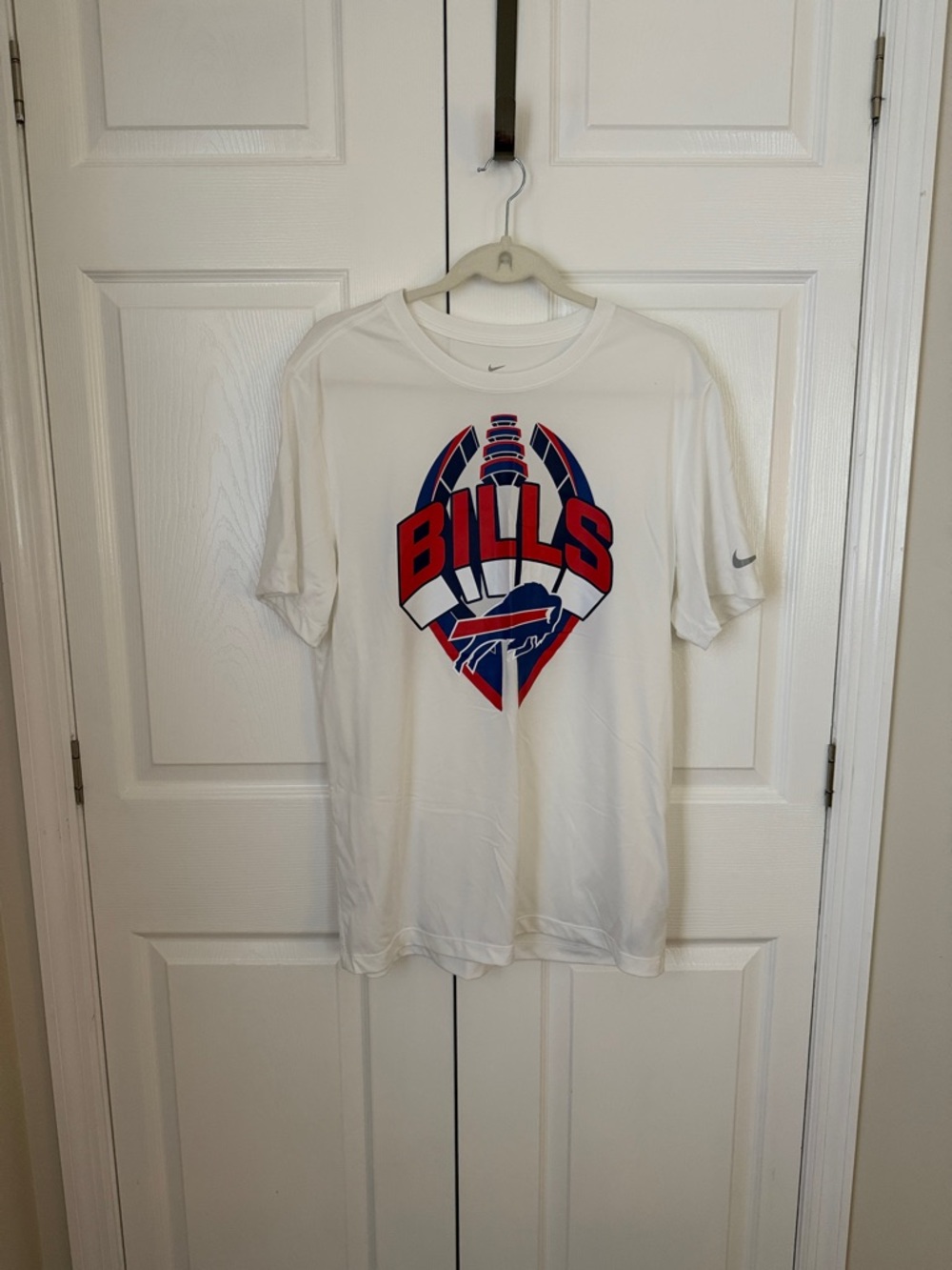 Go Bills! Nike White Buffalo Bills Short Sleeve Tee with Red & Blue Logo